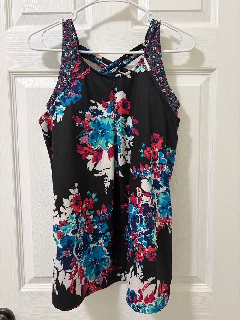Jockey Black Tank Top with Blue, Pink & White Floral